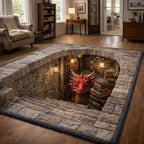 Dragon Library Lair area rug in a living room