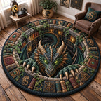 Dragon Library Round Mat Rug - Cute Animal Design | Charming Home Decor - washable non-slip printed rug