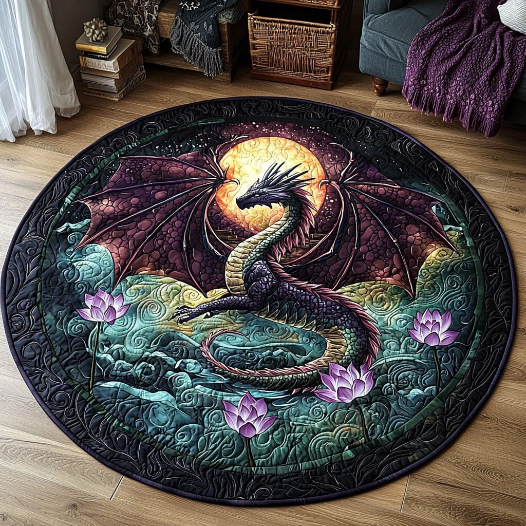Dragon Light Round Mat Rug - washable non-slip printed rug