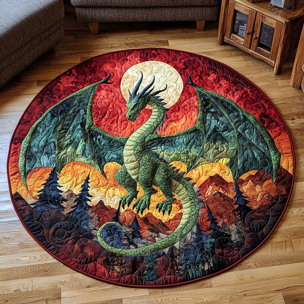Dragon Moon Round Mat Rug - washable non-slip printed rug