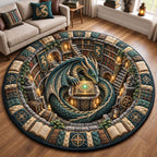 Dragon Mystic Library Round Mat Rug - Cute Animal Design | Charming Home Decor - washable non-slip printed rug