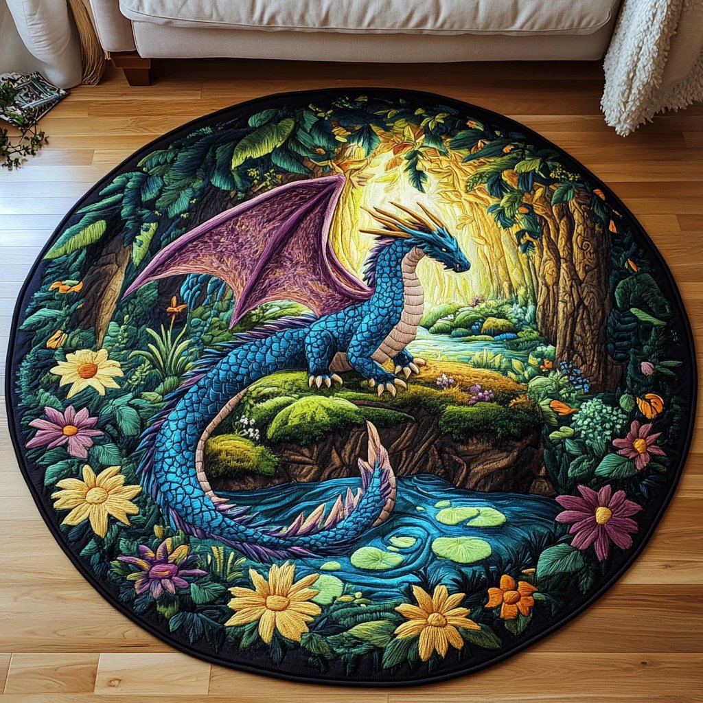 Dragon Oath Round Mat Rug - washable non-slip printed rug