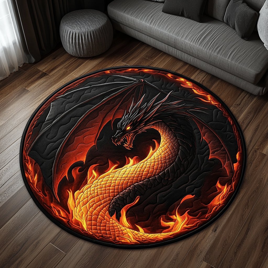 Dragon Quest Round Mat Rug - Nature Design | Serene Home Decor