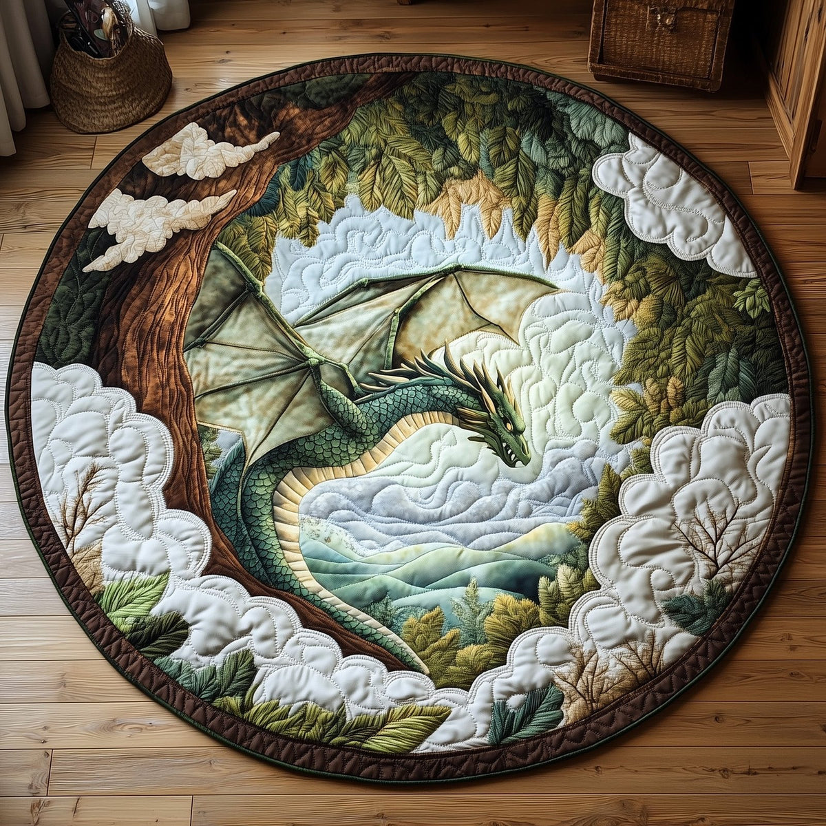 Dragon Round Mat Rug - washable non-slip printed rug
