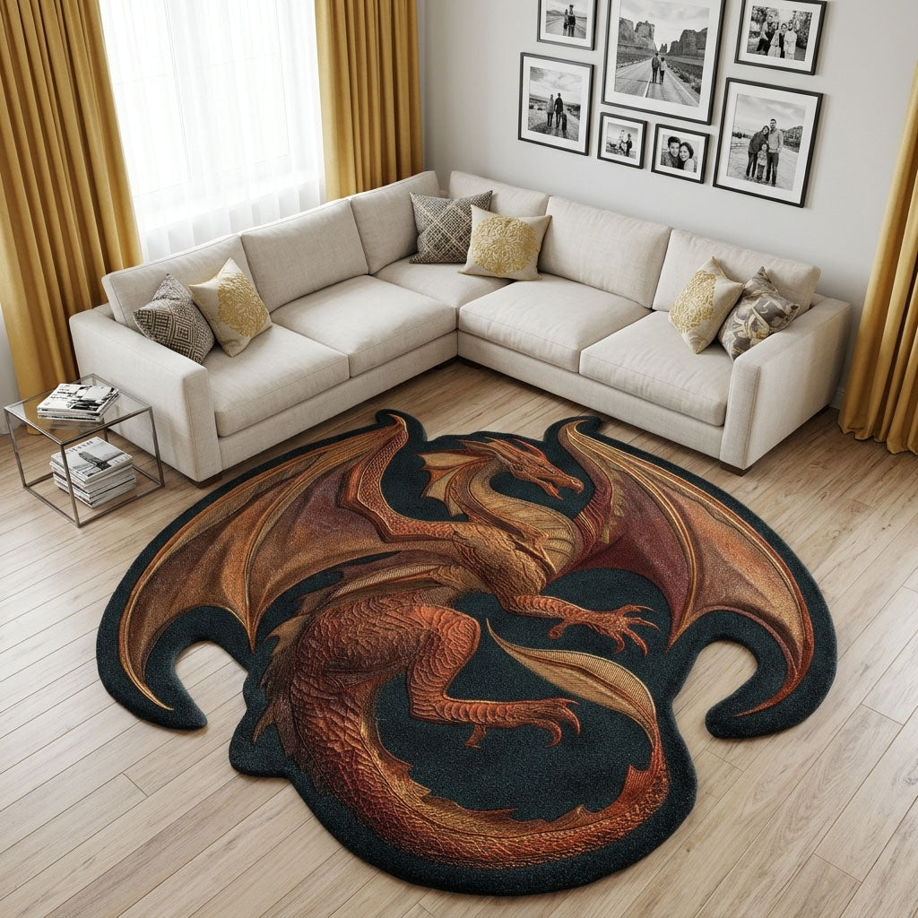 Dragon Realm Custom Shape Area Rug - Cute Animal Design | Die-Cut Non-Slip Rug - washable non-slip printed rug