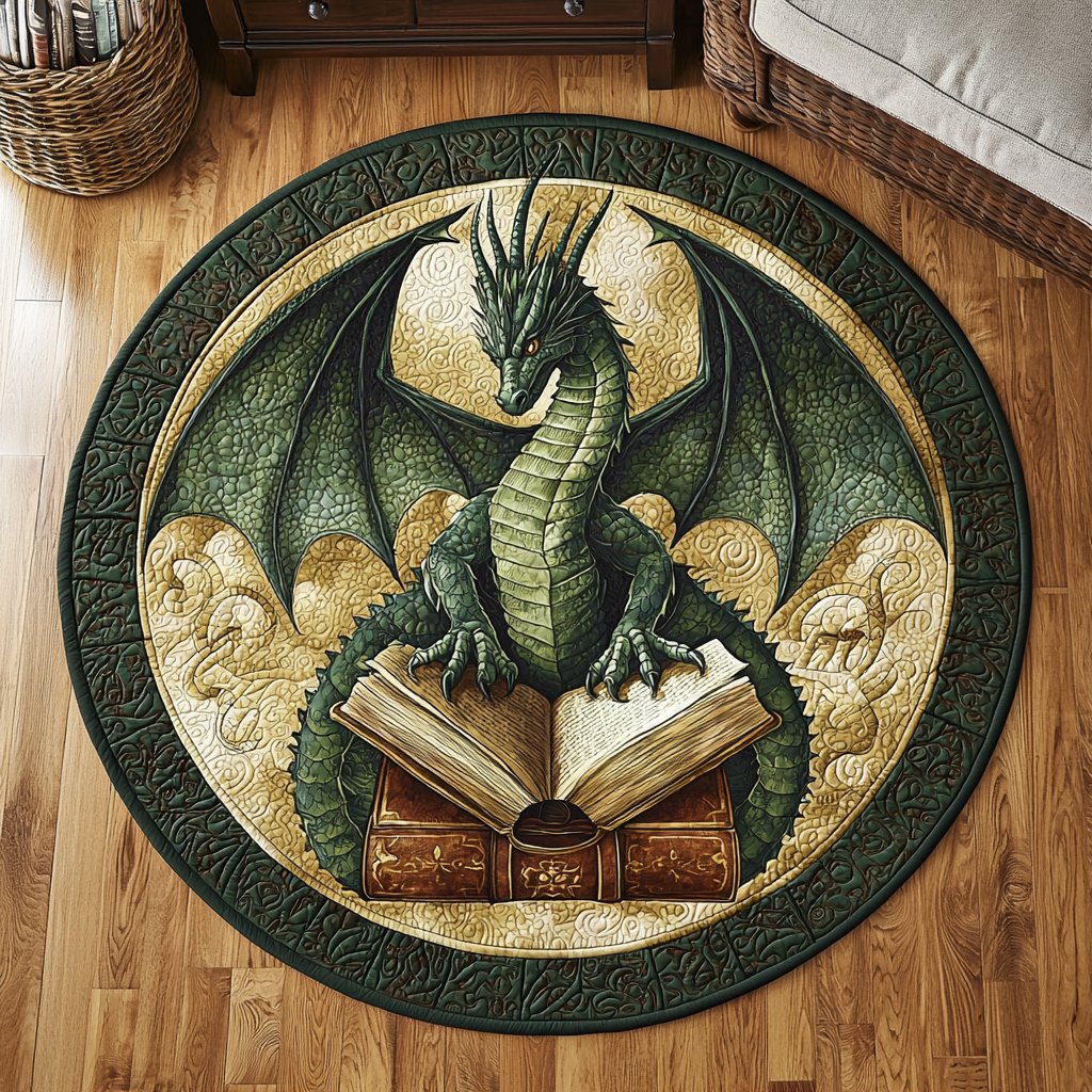 Dragon Scroll Round Mat Rug - washable non-slip printed rug