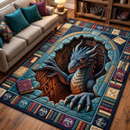 Dragon Secret Library area rug in a living room