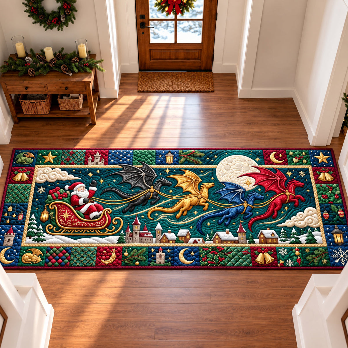 Dragon Sleigh Runner Rug - Cute Animal Design | Charming Runner Rug - washable non-slip printed rug