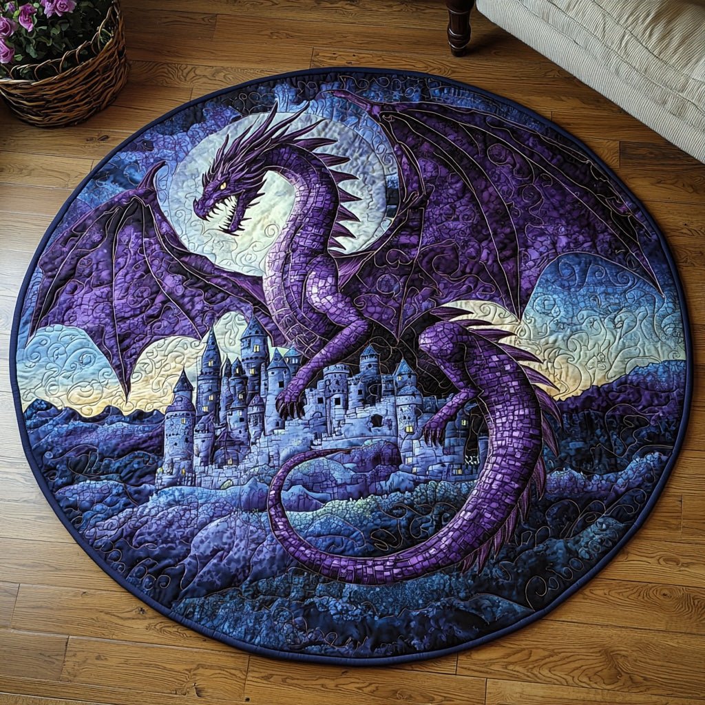 Dragon Song Round Mat Rug - washable non-slip printed rug