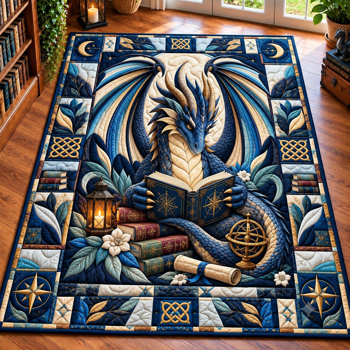 Dragon Story Realm area rug in a living room