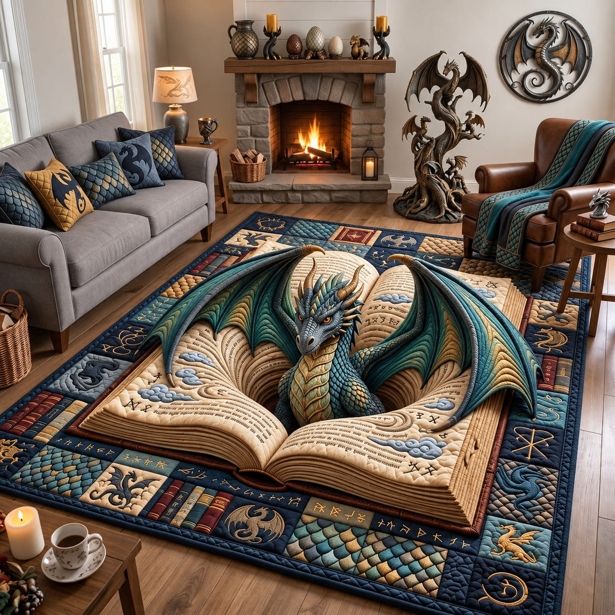 Dragon Storybook area rug in a living room