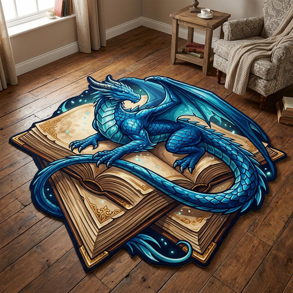 Dragon Tome Custom Shape Area Rug - Cute Animal Design | Die-Cut Non-Slip Rug - washable non-slip printed rug