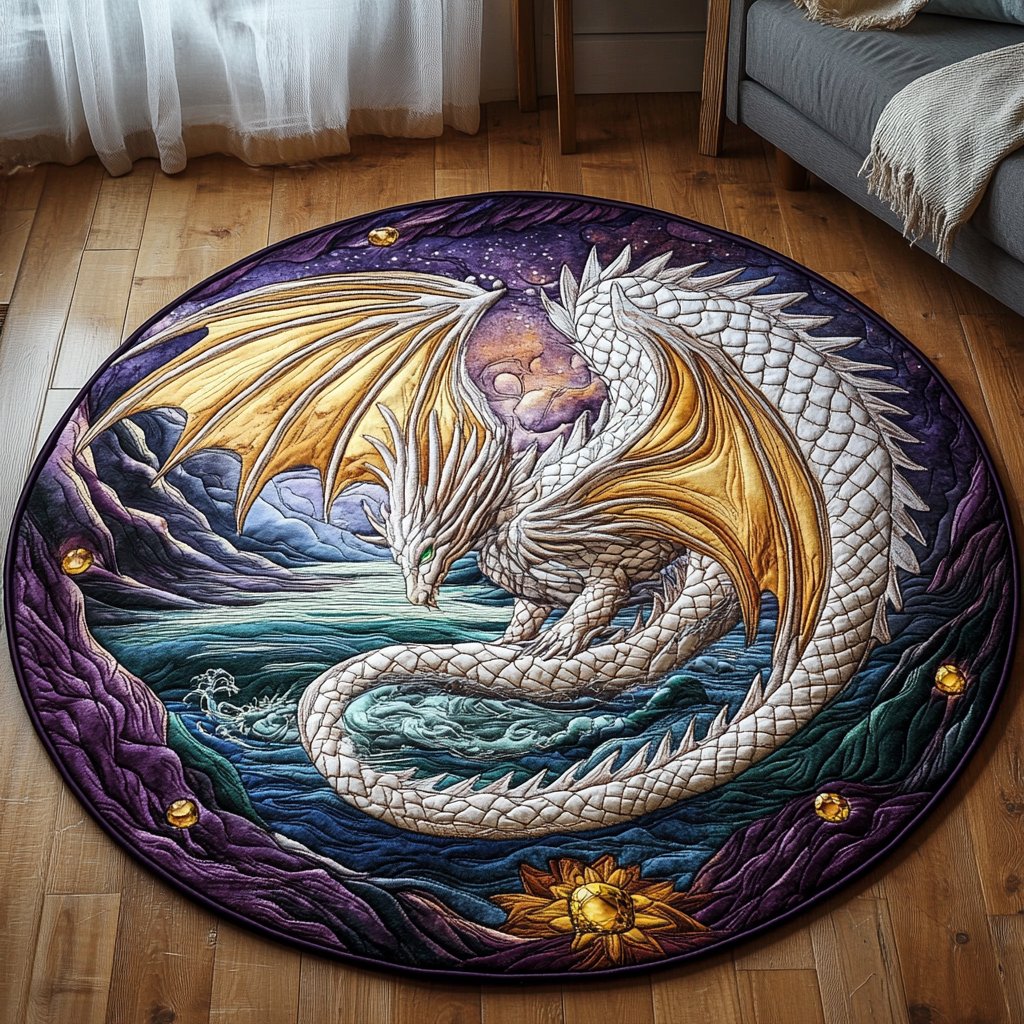 Dragonfire Halo Round Mat Rug - washable non-slip printed rug
