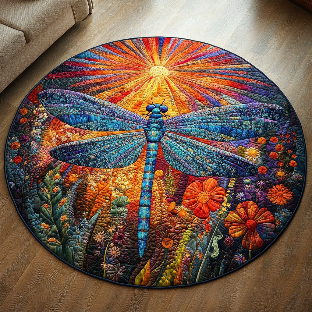 Dragonfly Delight Round Mat Rug - washable non-slip printed rug
