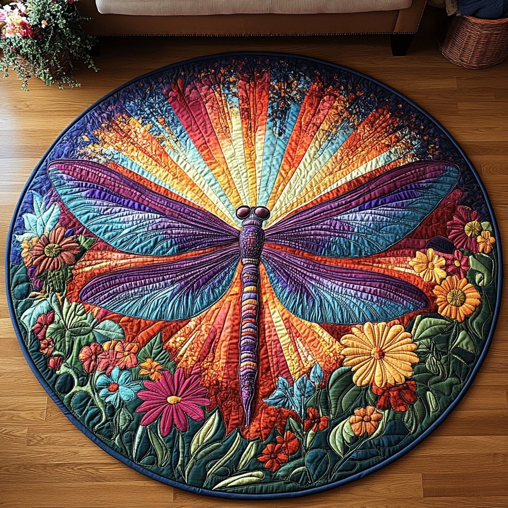 Dragonfly Dreams Round Mat Rug - washable non-slip printed rug