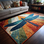 Dragonfly Duffle area rug in a living room