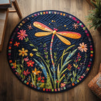 Dragonfly Dusk Round Mat Rug - washable non-slip printed rug