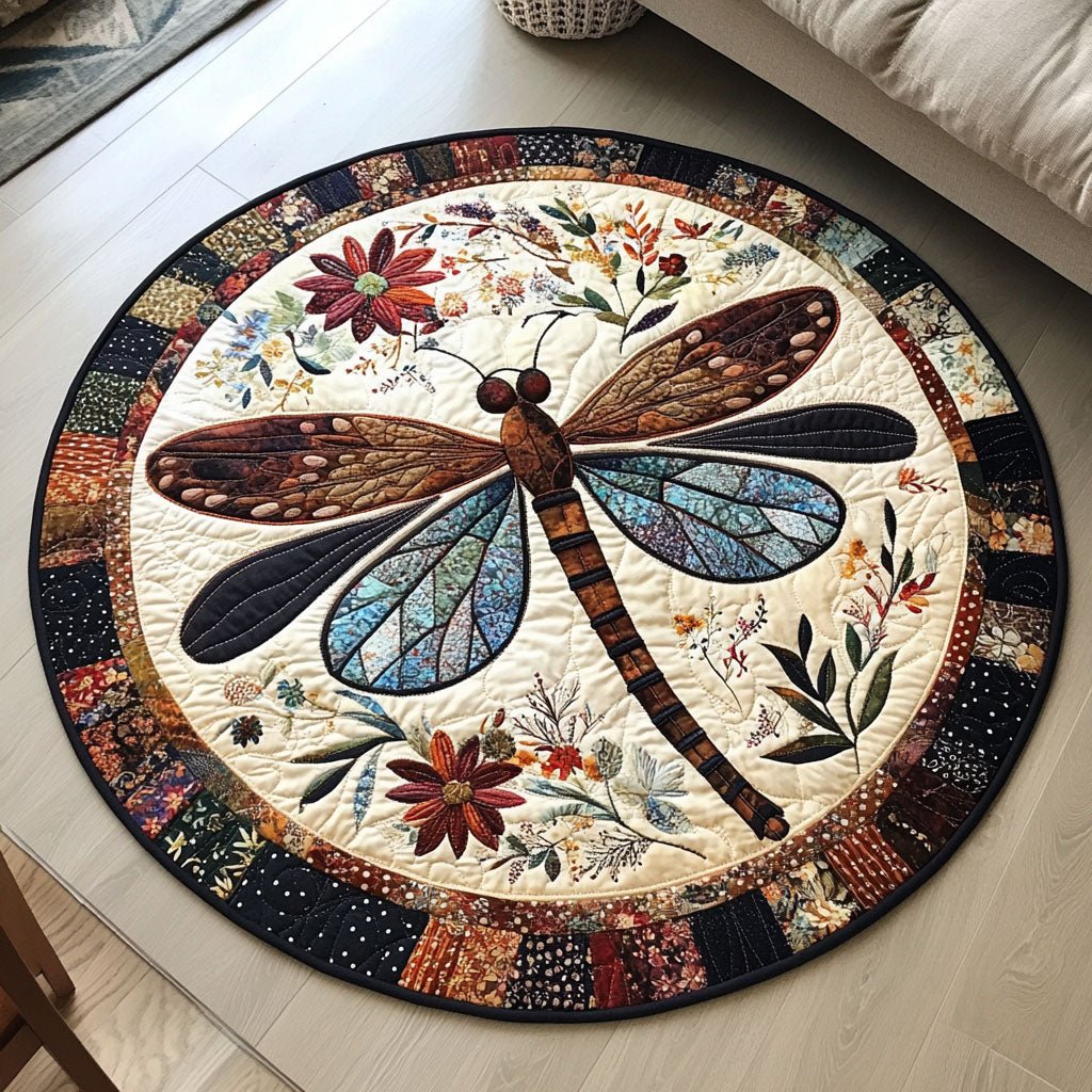 Dragonfly Escape Round Mat Rug - washable non-slip printed rug