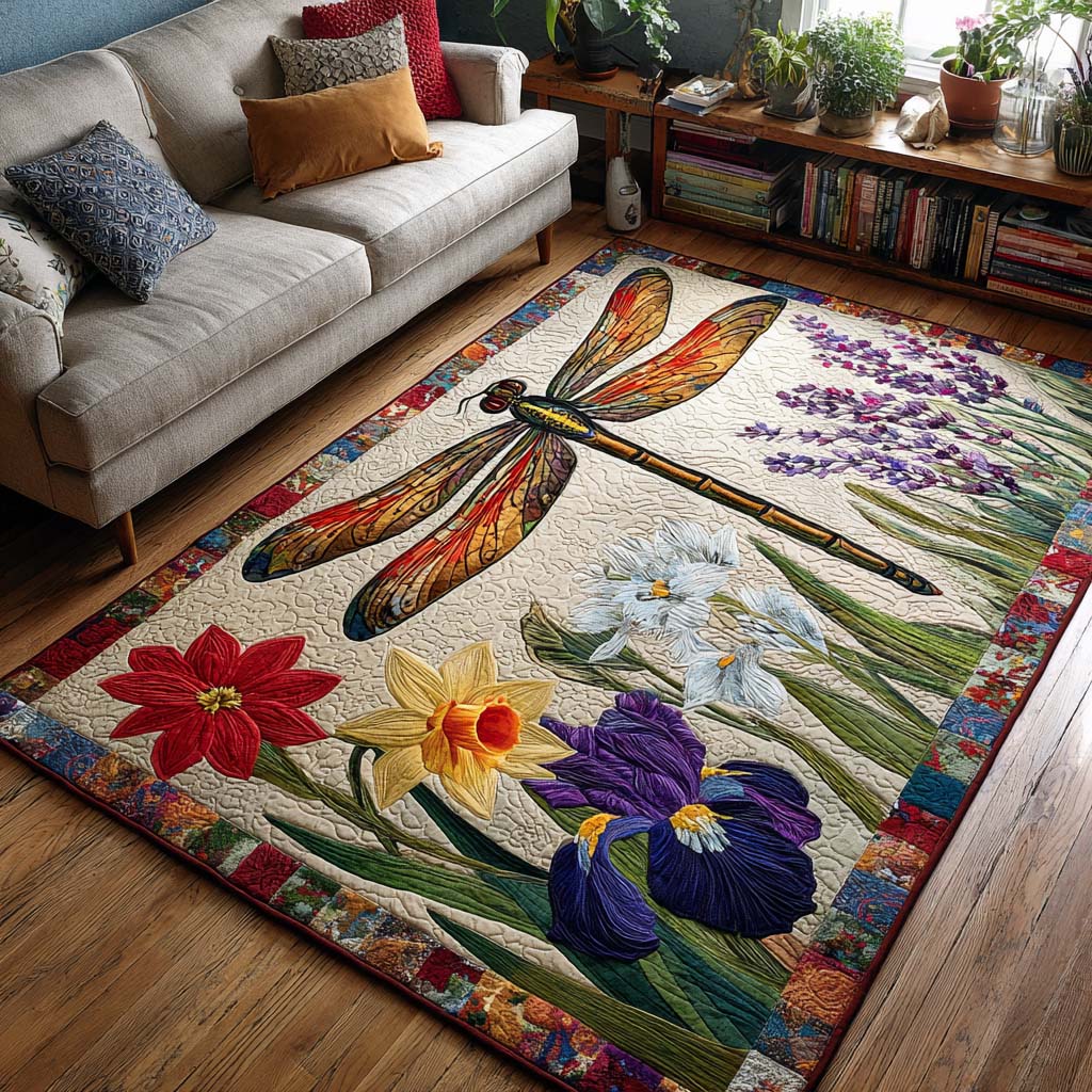 Dragonfly Garden area rug in a living room