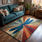 Dragonfly Glow area rug in a living room