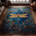 Dragonfly Glow area rug in a living room