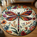 Dragonfly Glow Round Mat Rug - washable non-slip printed rug