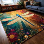 Dragonfly Peace area rug in a living room