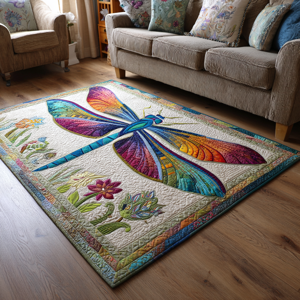 Dragonfly Sky area rug in a living room