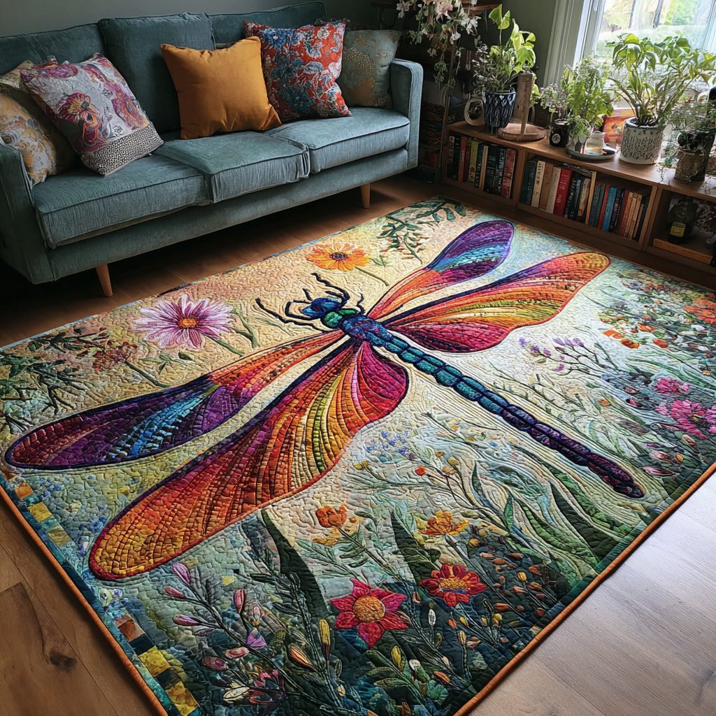 Dragonfly Spirit area rug in a living room