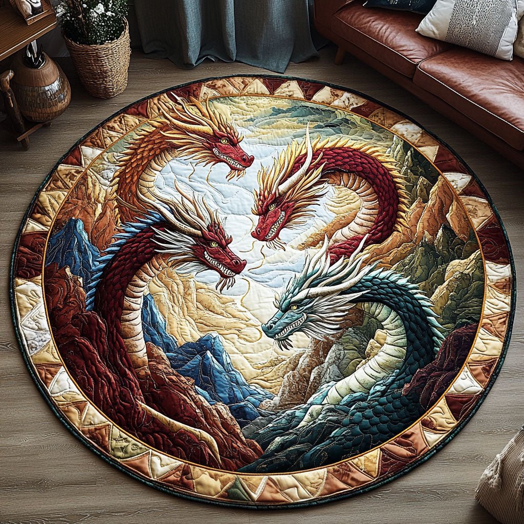 Dragons Fury Round Mat Rug - washable non-slip printed rug