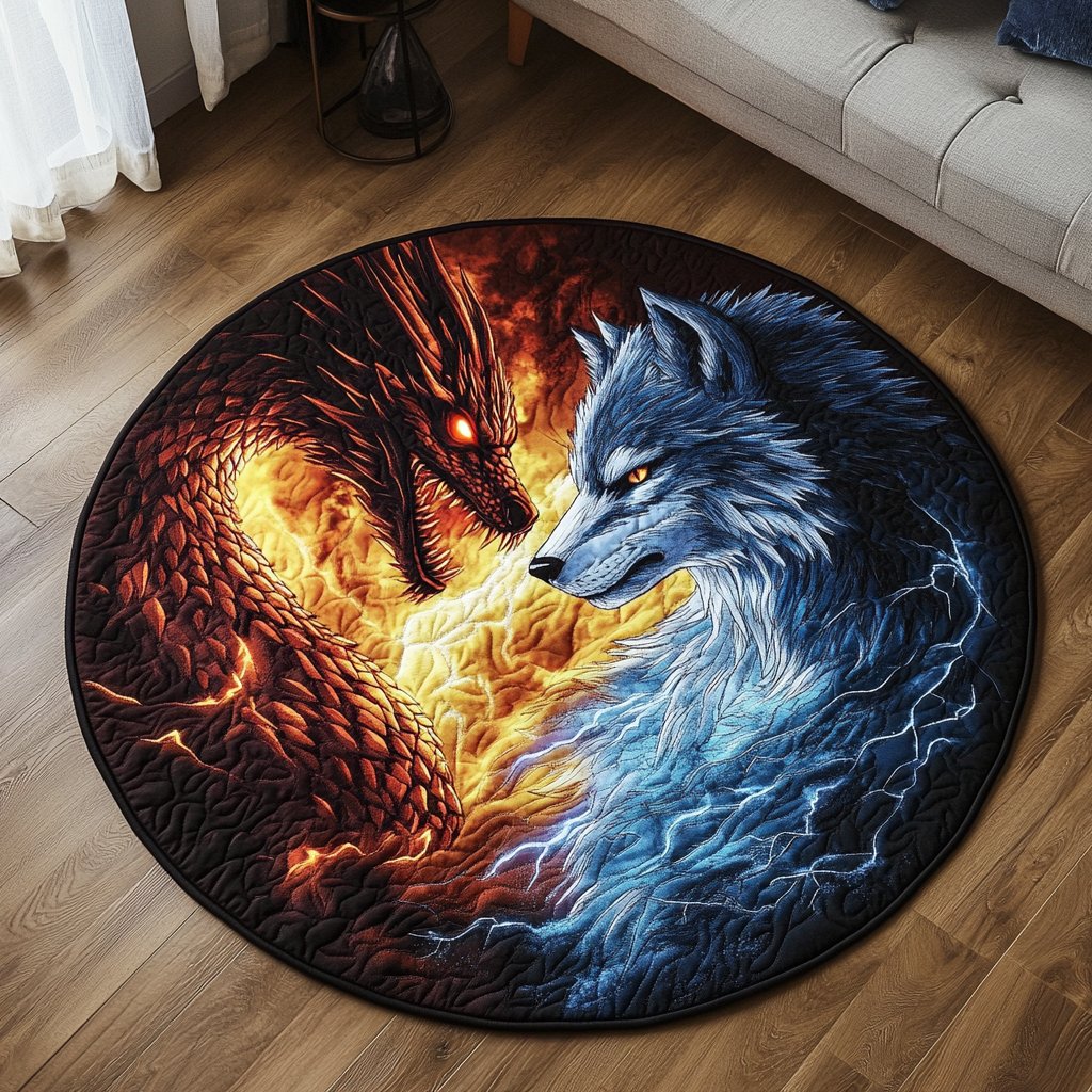 Dragonstar Ring Round Mat Rug - washable non-slip printed rug