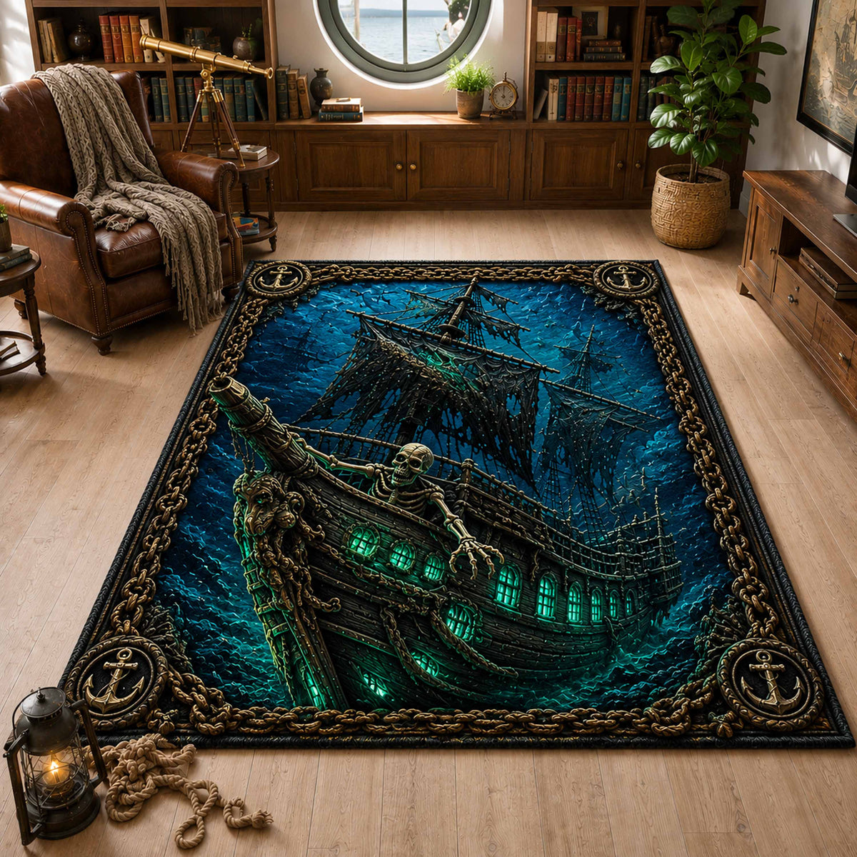 Dread Waters area rug in a living room