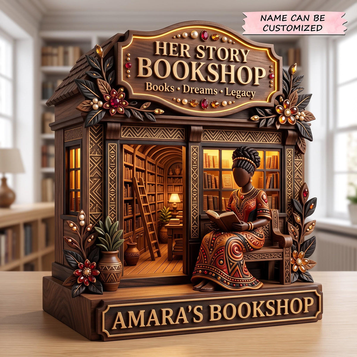 Dream Bookshop wooden block, laser-cut 3-layer wood
