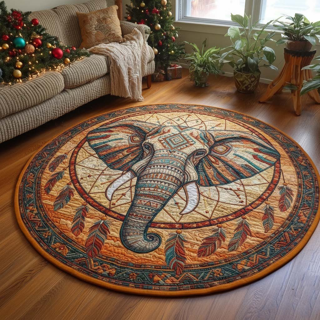 Dream Elephant Round Mat Rug - Nature Design | Serene Home Decor