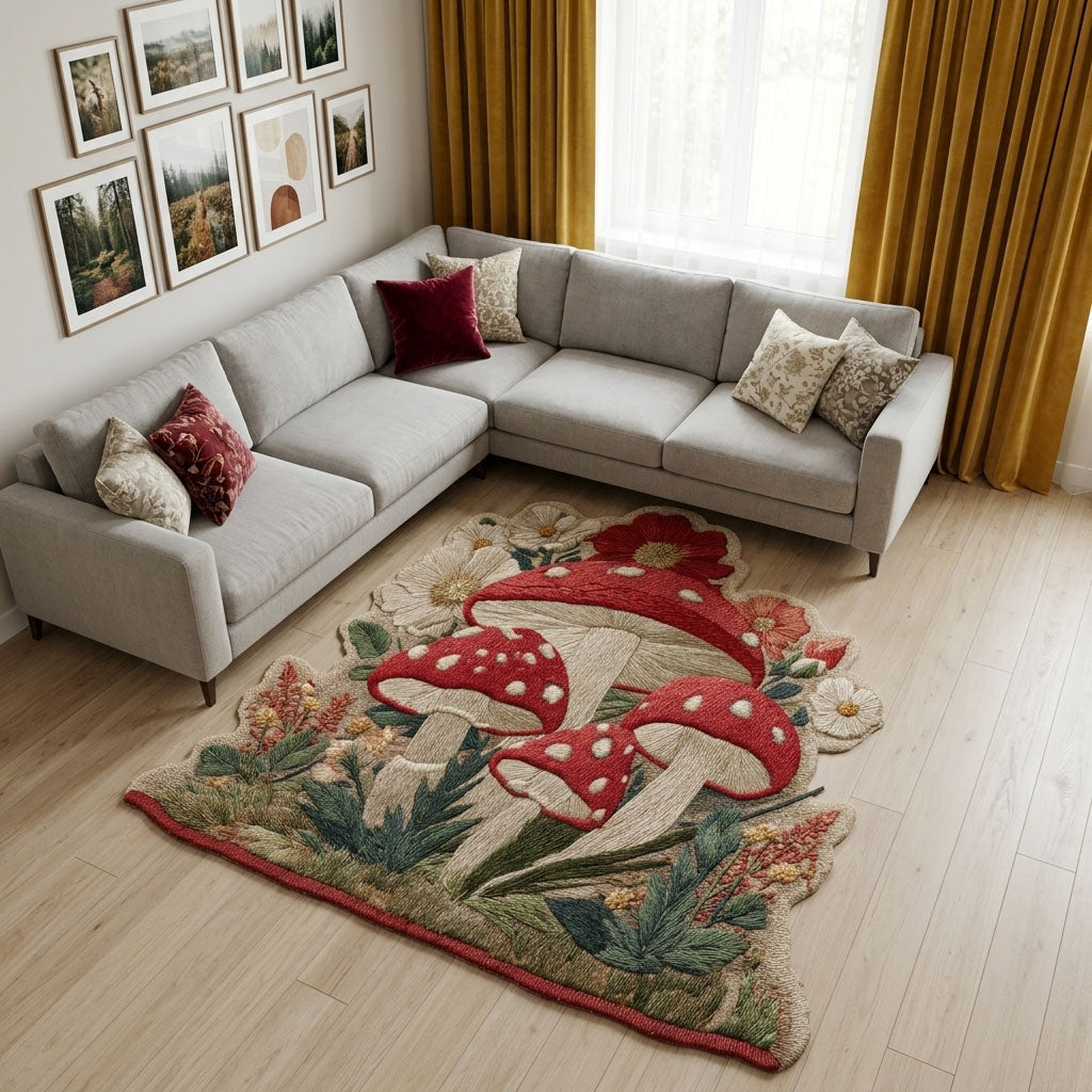 Dream Fungi Custom Shape Area Rug - Nature Design | Die-Cut Non-Slip Rug - washable non-slip printed rug