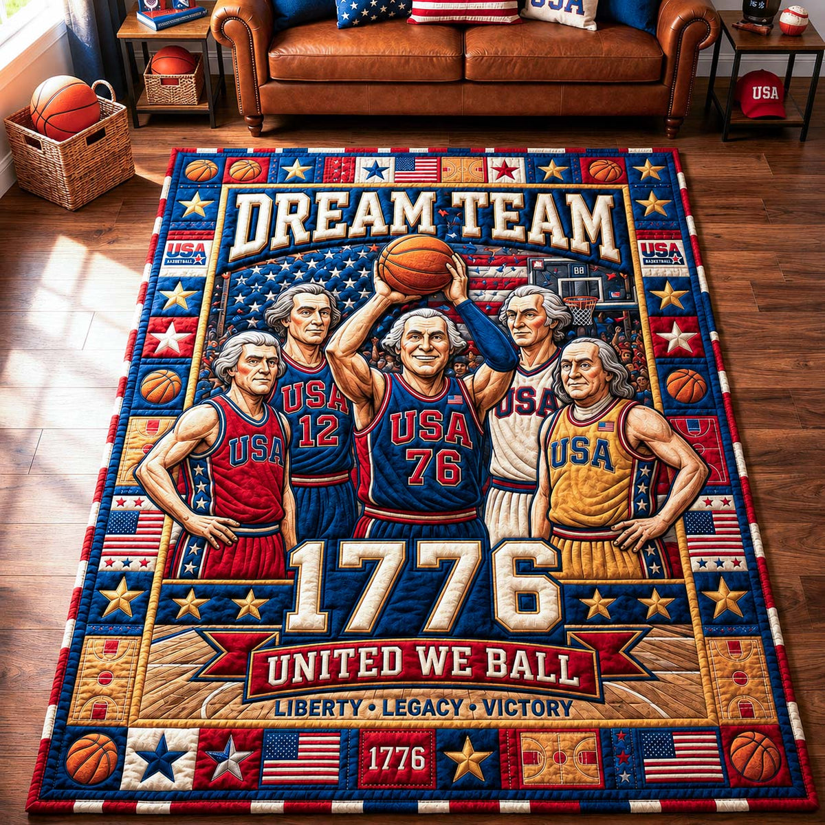 Dream Team 1776 area rug in a living room