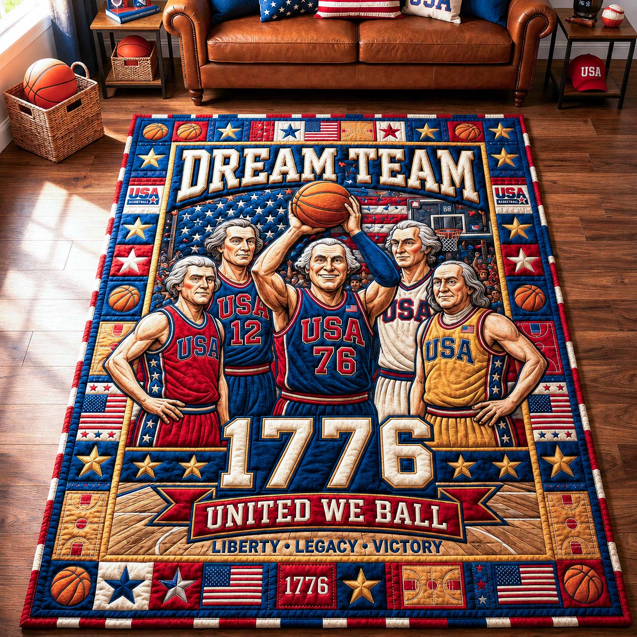 Dream Team 1776 area rug in a living room