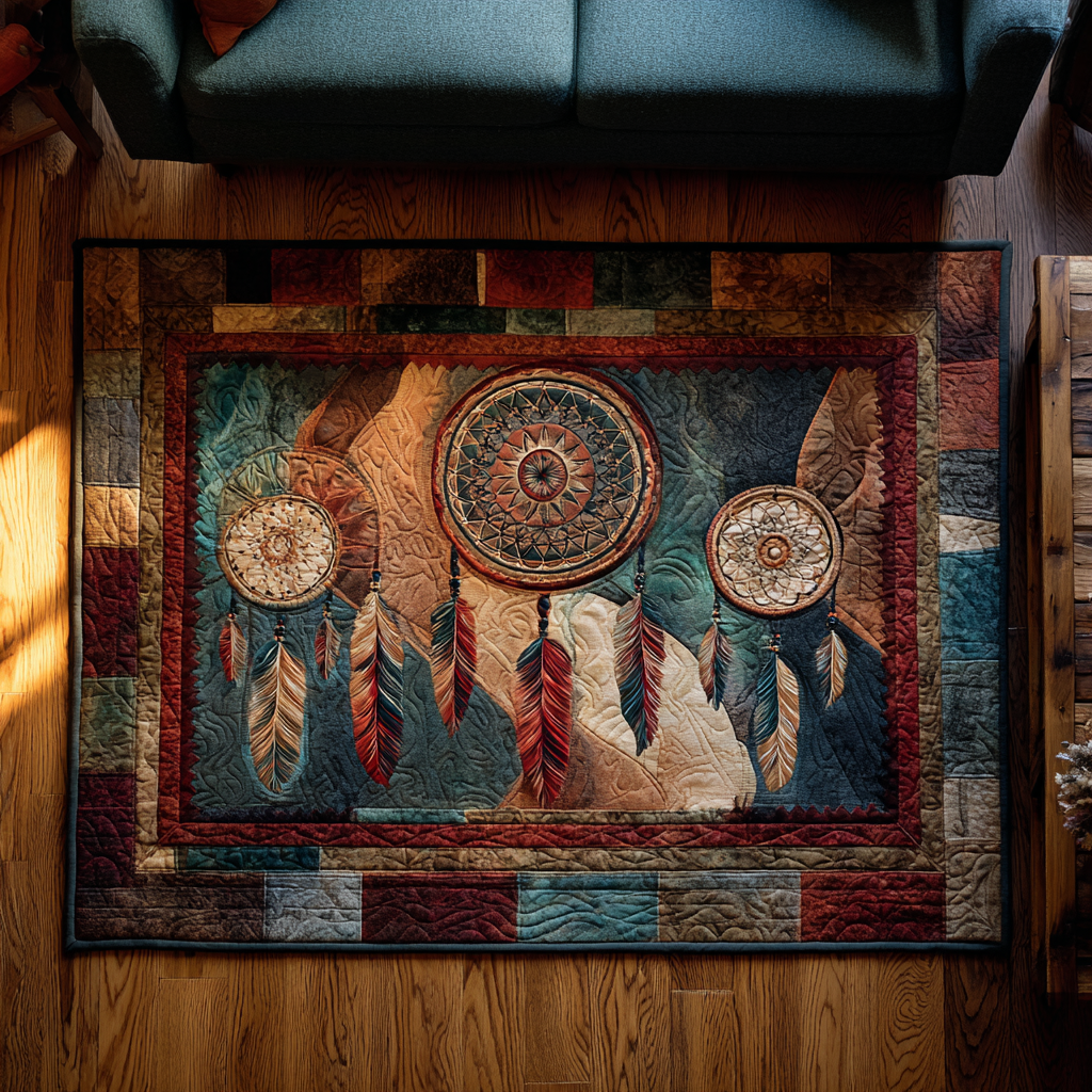 Dreamcatcher Peace area rug in a living room