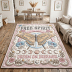 Dreamer With Pink Butterfly area rug in a living room