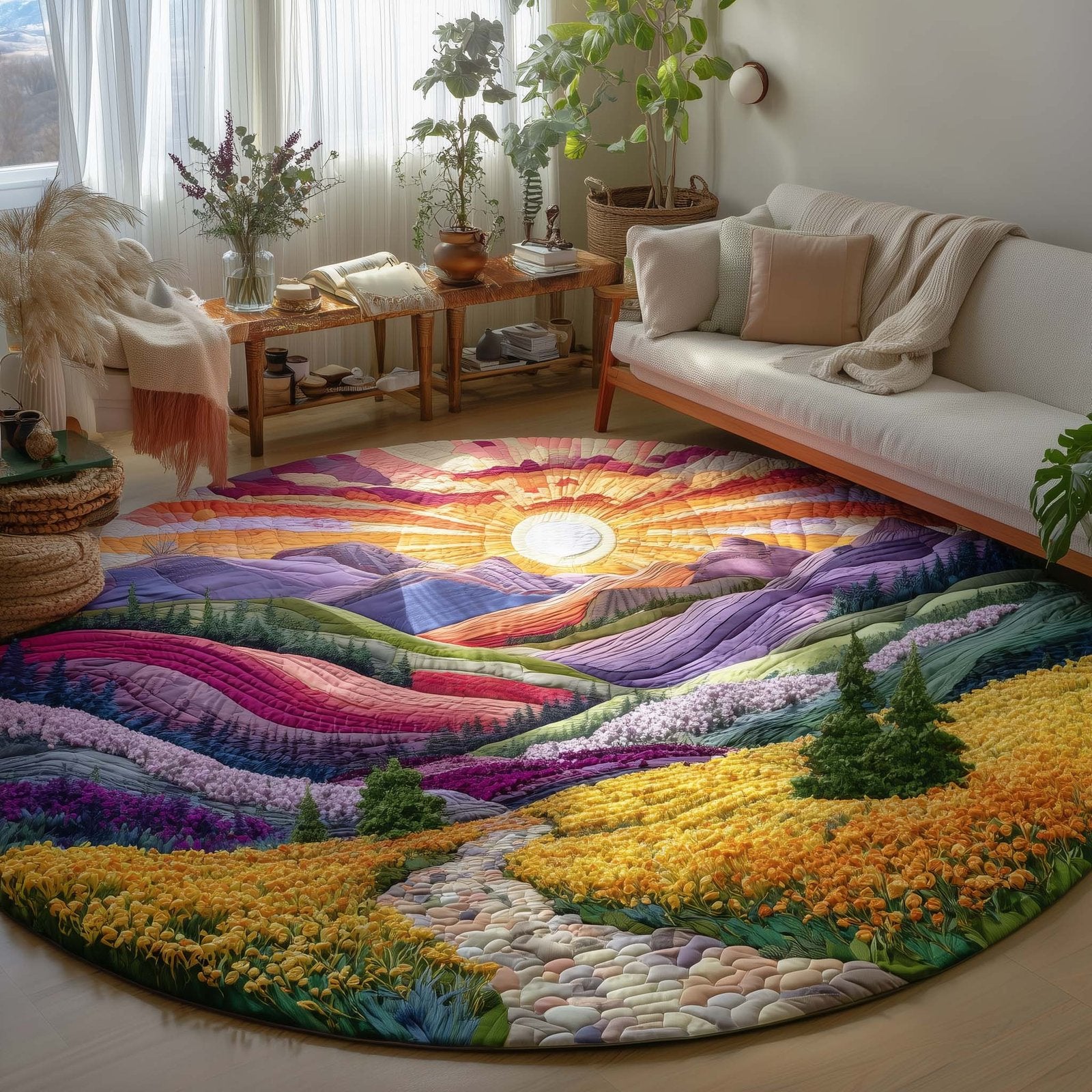 Dreamy Pathway Round Mat Rug - Nature Design | Serene Home Decor