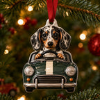 Driving Dachshund Christmas Ornament