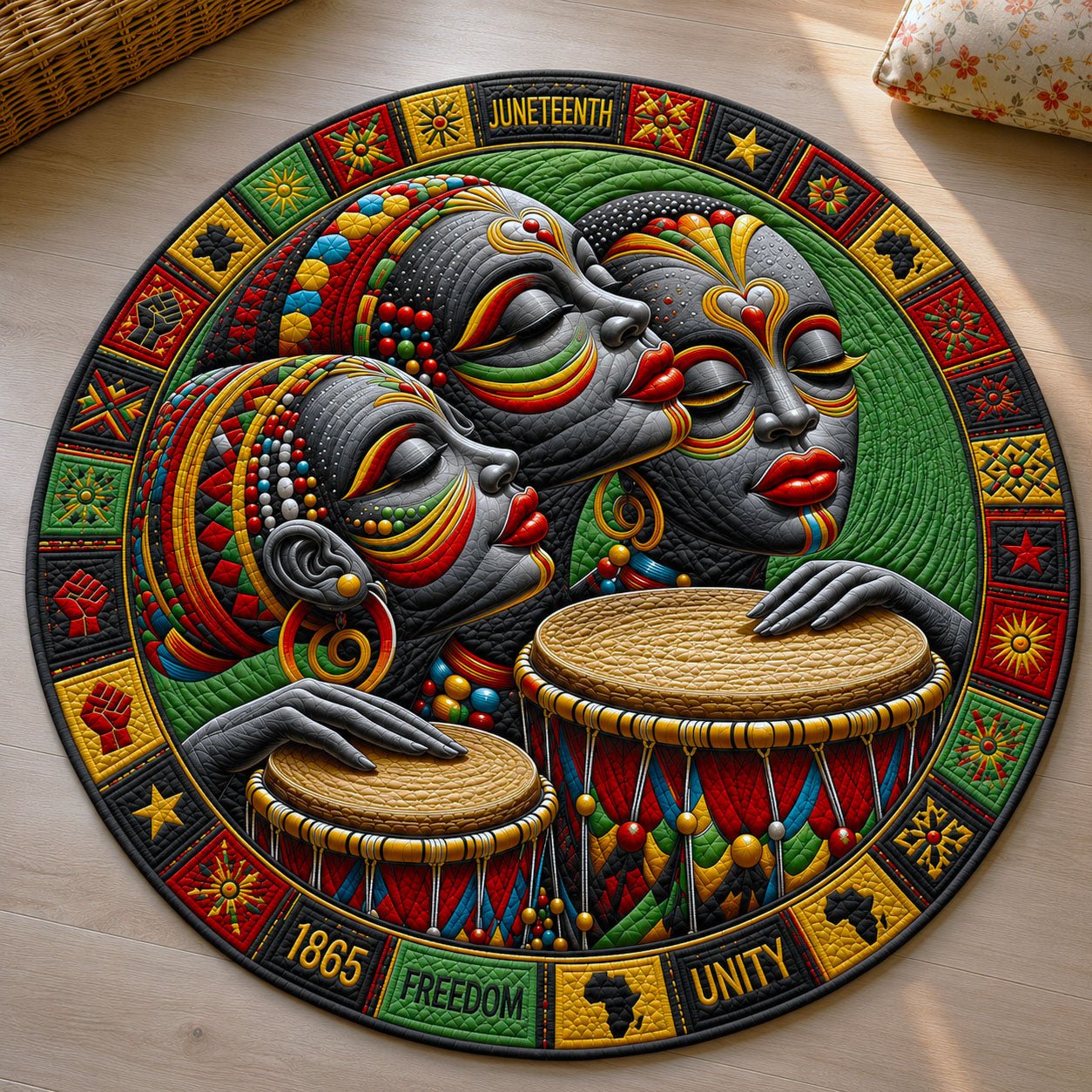 Drums of African Sisterhood Round Mat Rug - Nature Design | Serene Home Decor