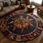 Dual Spirit Feathers Round Mat Rug - washable non-slip printed rug