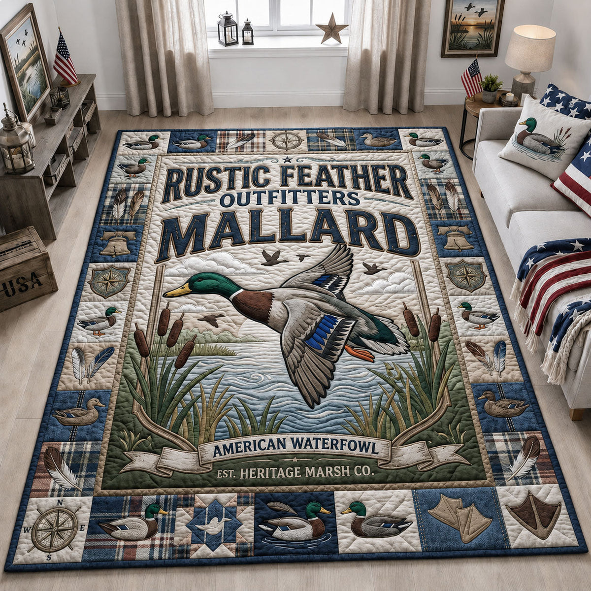 Duck Hunting area rug in a living room