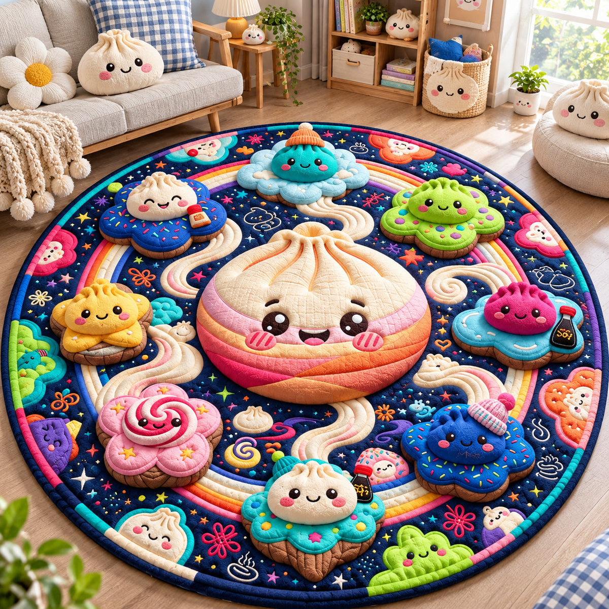 Dumpling Garden Round Mat Rug - Nature Design | Serene Home Decor - washable non-slip printed rug