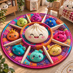 Dumpling Party Round Mat Rug - Nature Design | Serene Home Decor - washable non-slip printed rug