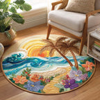 Dusk Tide Round Mat Rug - washable non-slip printed rug
