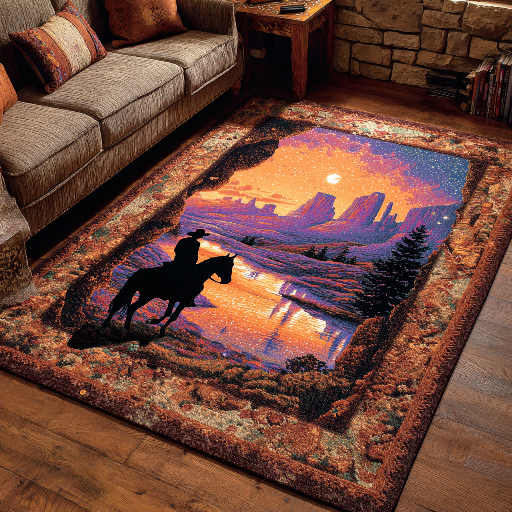 Dusty Horizon area rug in a living room