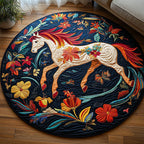 Dynamic Horse Design Round Mat Rug - washable non-slip printed rug