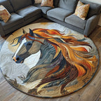 Dynamic Horse Round Mat Rug - washable non-slip printed rug